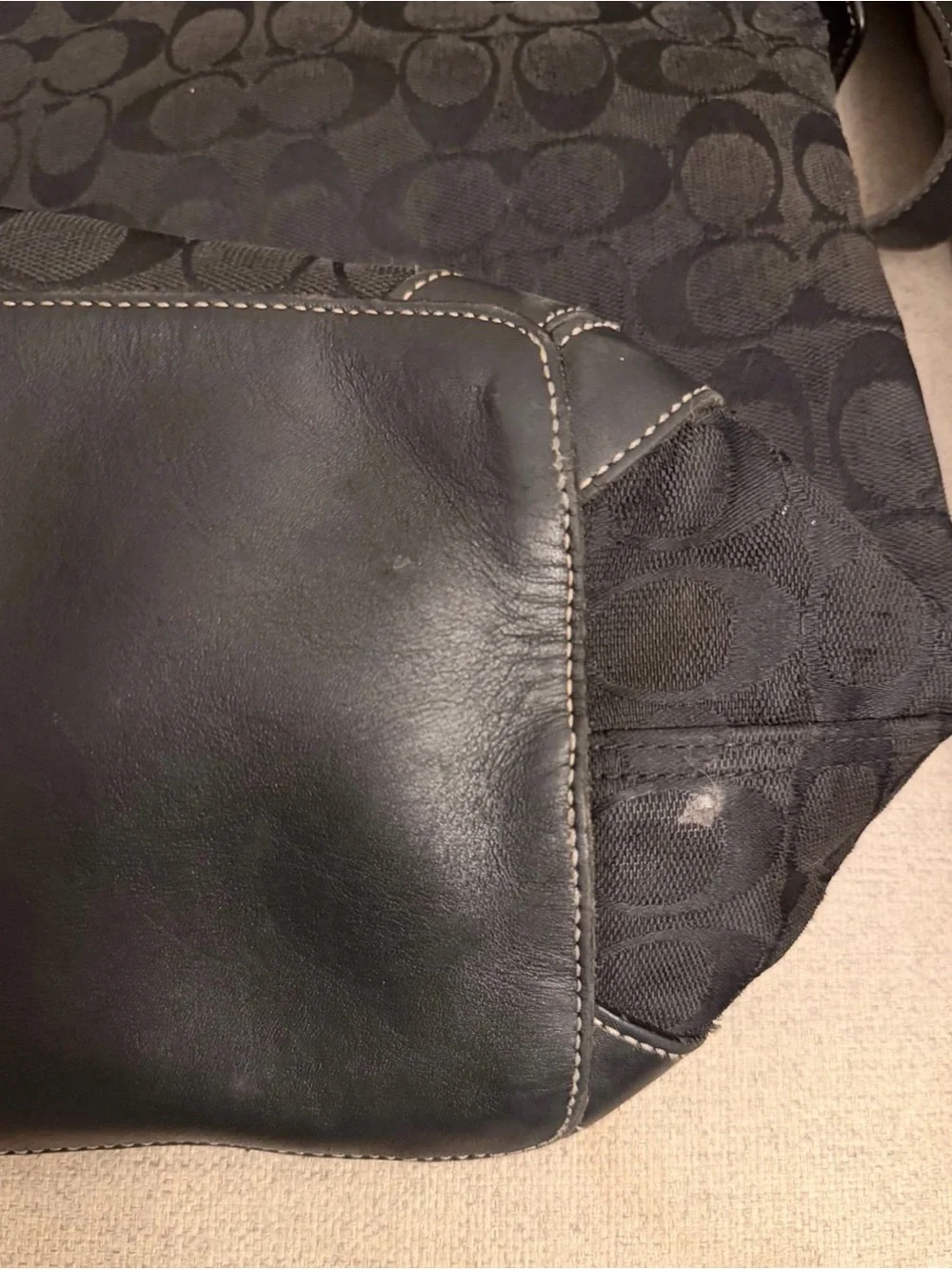 Coach Black Signature Print Hobo Bag
